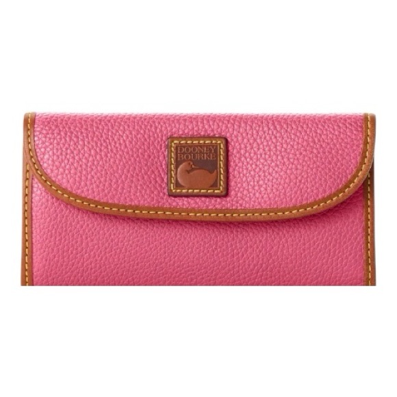 Dooney & Bourke Handbags - Dooney & Bourke Continental Wallet Pink & Tan Genuine Pebble Leather NWOT